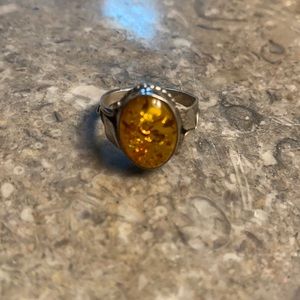 Beautiful Amber and silver ring